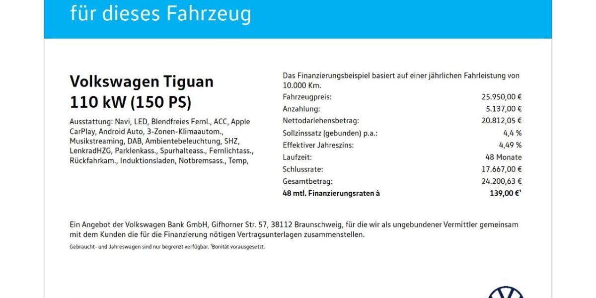VW Tiguan 52.285 km 25.950 &euro; Wuppertal 42109